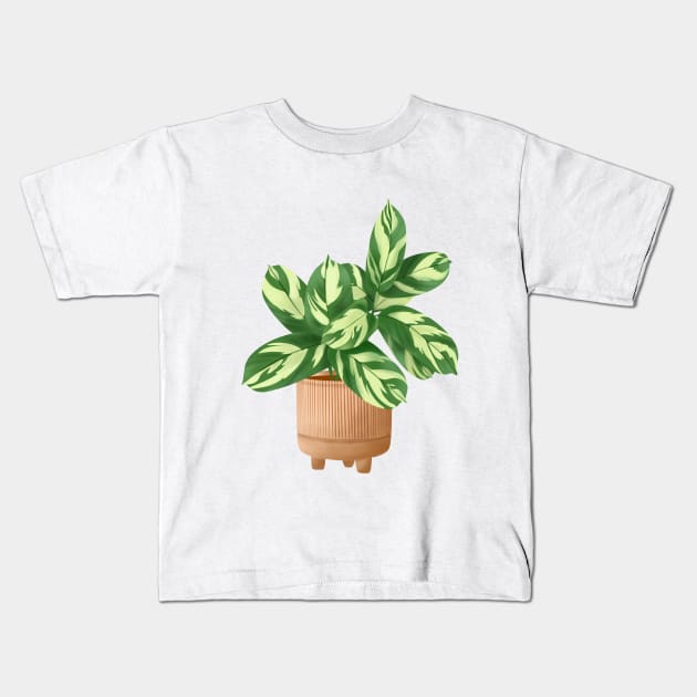 Cute Plant Illustration, Calathea Lubbersiana 4 Kids T-Shirt by gusstvaraonica